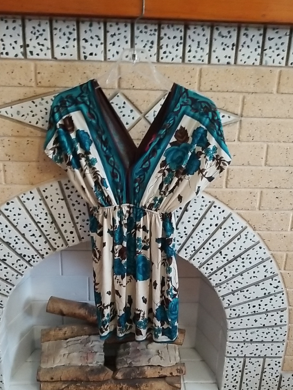 Shasa Teal Floral V-Neck Mini Dress